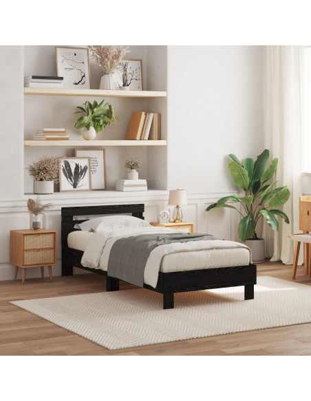 Struttura Letto  con Luci a LED Nero Rovere 90x200 cm Legno Ingegnerizzato