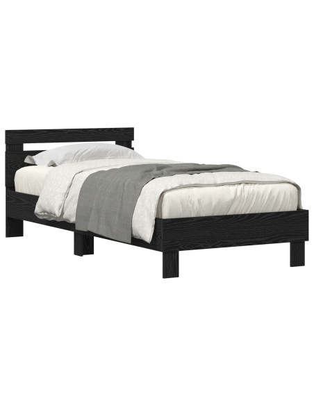 Struttura letto  con luci LED Rovere Nera 100x200 cm Legno ingegnerizzato