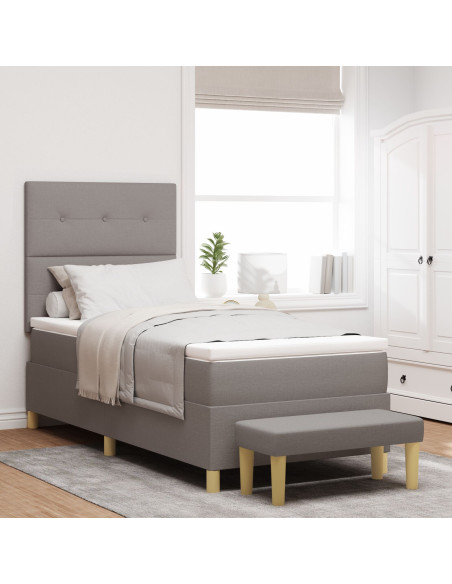 Letto a Molle con Materasso e Panchina Tortora 90x200 cm Tessuto