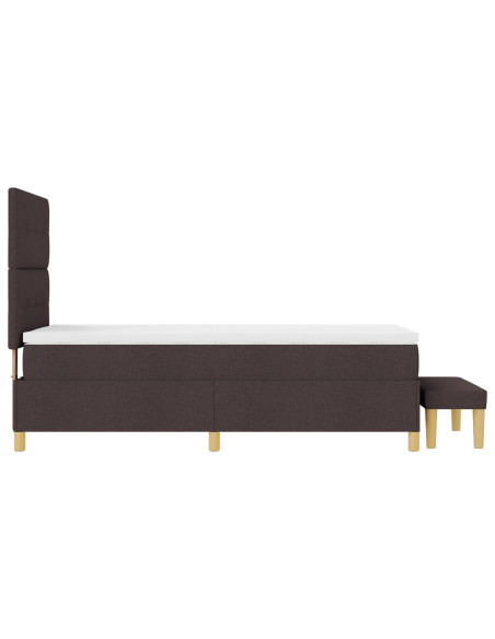 Letto a piattaforma con materasso e panca Marrone scuro 90x200 cm Tessuto