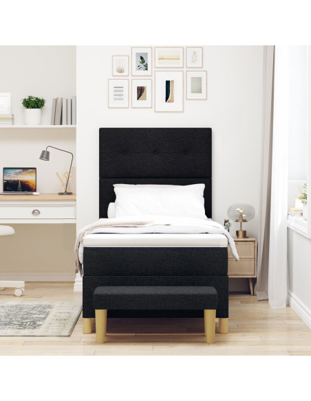 Letto Box Spring  con materasso e panchina Nero 90x200 cm Tessuto