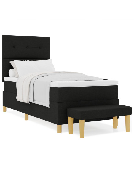 Letto Box Spring  con materasso e panchina Nero 90x200 cm Tessuto