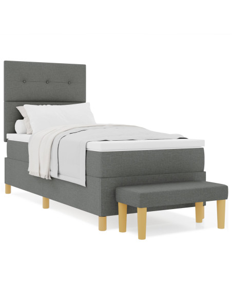 Letto Box Spring con Materasso e Panchina Grigio Scuro 90x200 cm Tessuto