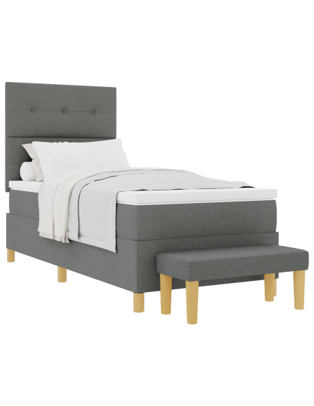 Letto Box Spring con Materasso e Panchina Grigio Scuro 90x200 cm Tessuto