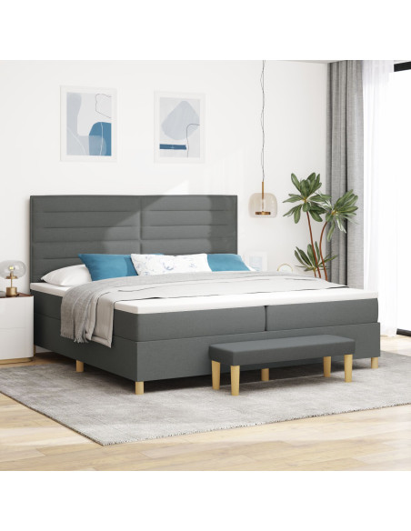 Letto con Reticolo e Materasso & Panca Grigio Scuro 200x200 cm Tessuto