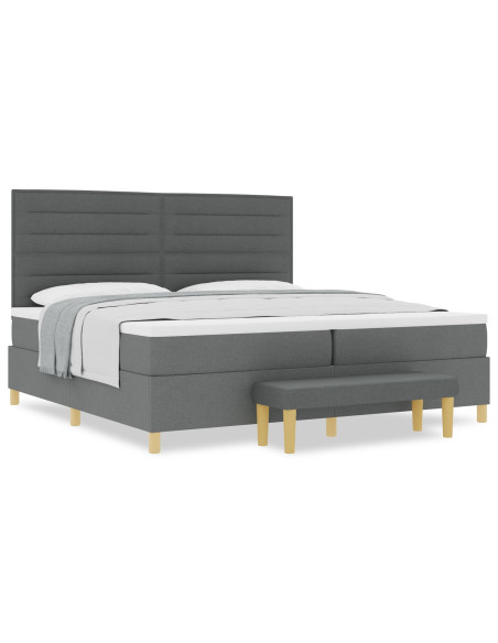 Letto con Reticolo e Materasso & Panca Grigio Scuro 200x200 cm Tessuto