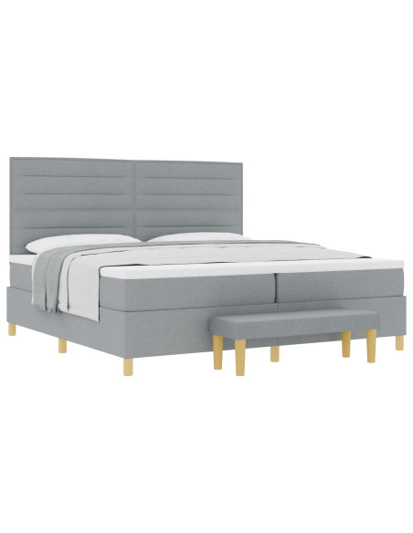 Letto a Molle  con Materasso e Panchina Grigio Chiaro 200x200 cm Tessuto