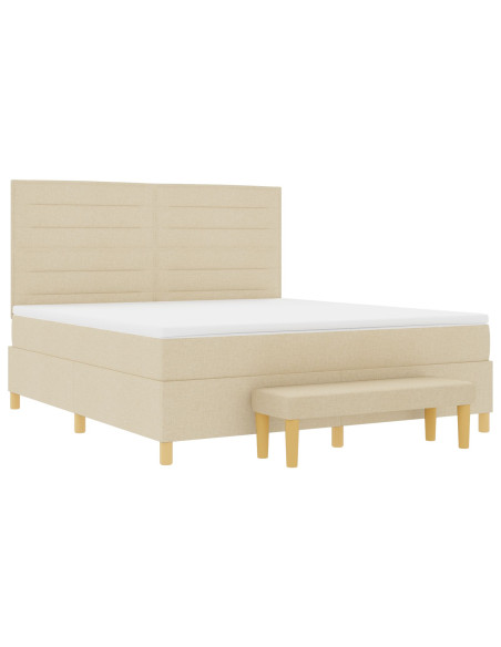 Letto Box Spring con Materasso e Panchina Crema 180x200 cm Tessuto