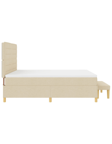 Letto Box Spring con Materasso e Panchina Crema 180x200 cm Tessuto