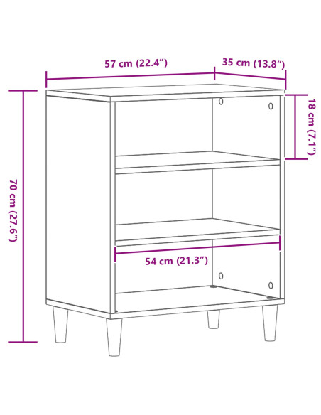 Credenza Rovere Nero 57 x 35 x 70 cm Legno multistrato