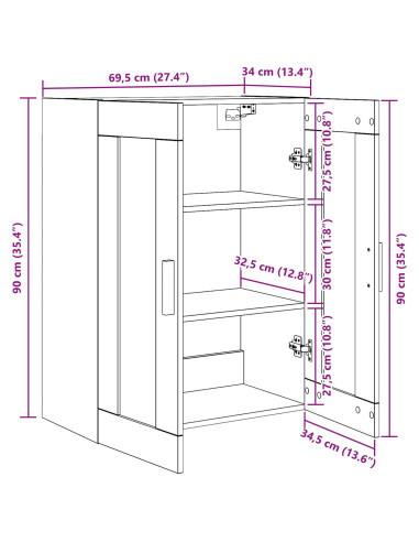 Armadietto a muro Rovere Nero 69,5 x 34 x 90 cm