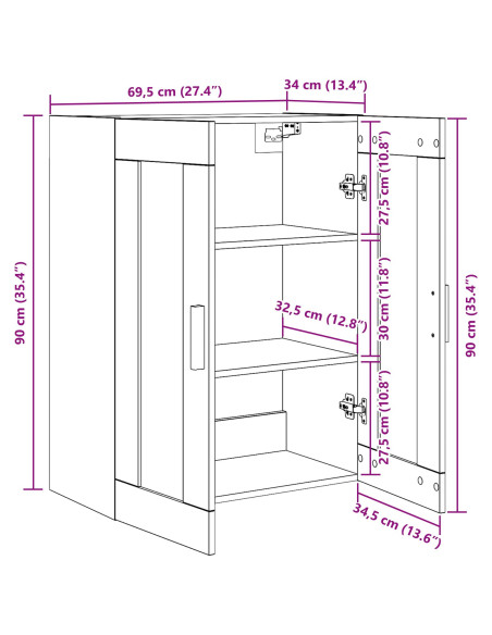 Armadietto a muro Rovere Nero 69,5 x 34 x 90 cm
