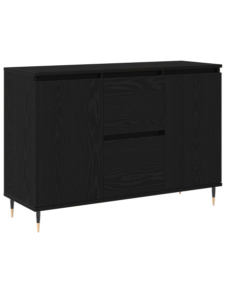 Sideboard  con porte e cassetti Nero Rovere 101,5x35x70 cm