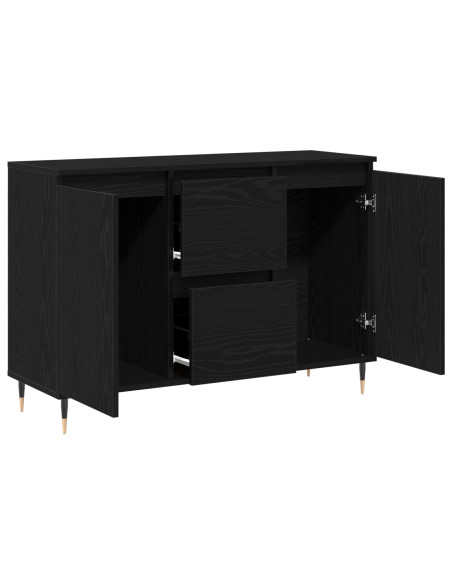Sideboard  con porte e cassetti Nero Rovere 101,5x35x70 cm
