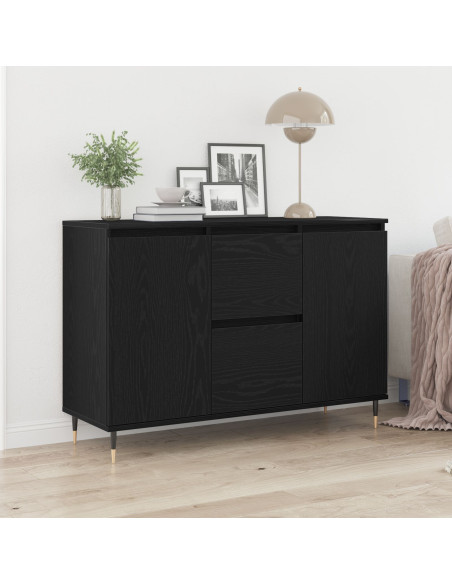Sideboard  con porte e cassetti Nero Rovere 101,5x35x70 cm
