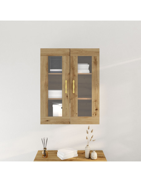 Armadio da muro con ante in vetro in rovere artigianale 69,5x34x90 cm