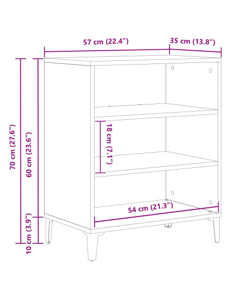 Credenza Rovere Nero 57 x 35 x 70 cm Legno multistrato