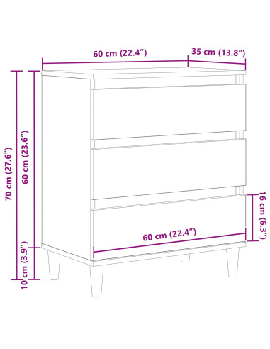 Credenza Rovere Nero 60 x 35 x 70 cm Legno multistrato