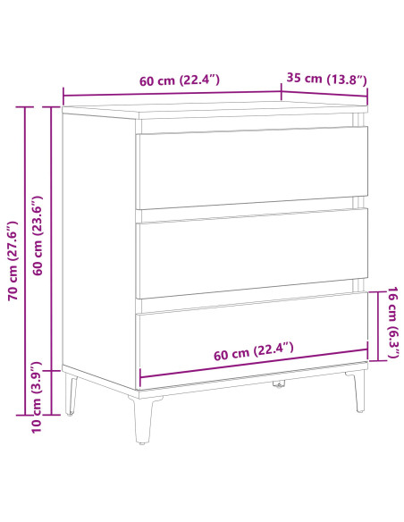 Credenza Nero Rovere 60x35x70 cm Legno ingegnerizzato