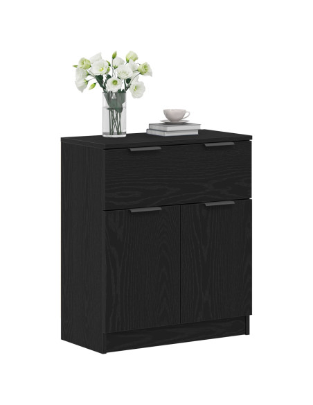 Credenza Nera in Rovere 60x30x70 cm Legno Ingegnerizzato