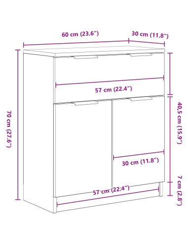 Credenza Rovere Nero 60 x 30 x 70 cm Legno multistrato