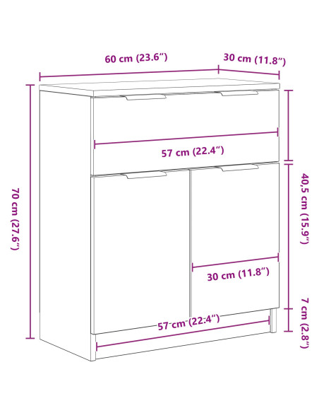 Credenza Nera in Rovere 60x30x70 cm Legno Ingegnerizzato
