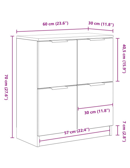 Credenza Rovere Nero 60 x 30 x 70 cm Legno multistrato