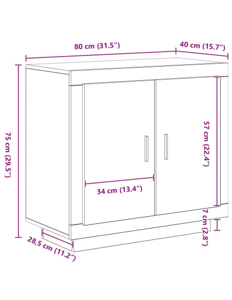 Credenza Rovere Nero 80 x 40 x 75 cm Legno multistrato