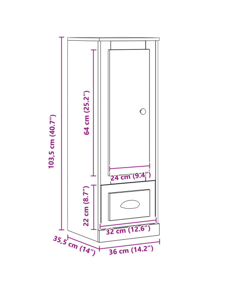 Highboard Nero Quercia 36x35,5x103,5 cm Legno ingegnerizzato