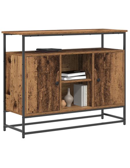 Credenza in Legno Antico 100x35x80 cm in Legno Ingenerizzato e Acciaio