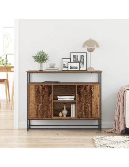 Credenza in Legno Antico 100x35x80 cm in Legno Ingenerizzato e Acciaio