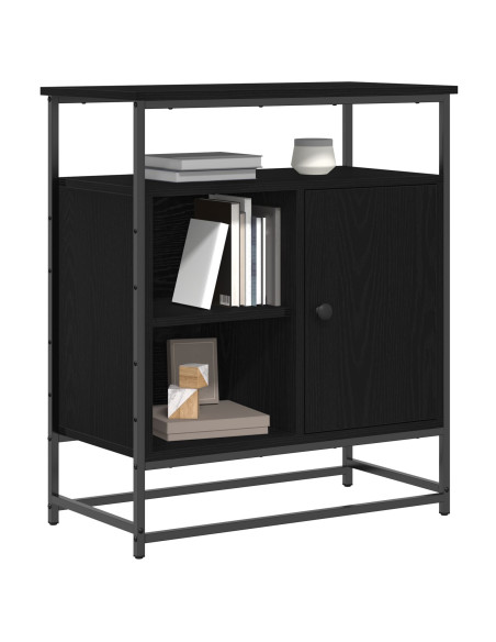 Mobile Nero Rovere 69x35x80 cm Legno ingegnerizzato e Acciaio