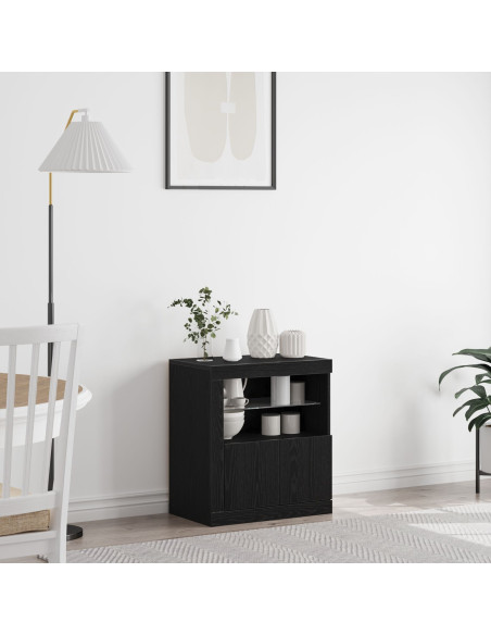 Sideboard  con luci LED Nero Rovere 60,5x37x67 cm