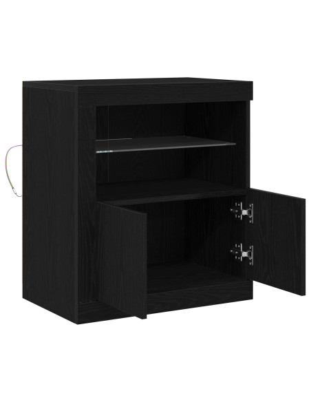 Sideboard  con luci LED Nero Rovere 60,5x37x67 cm