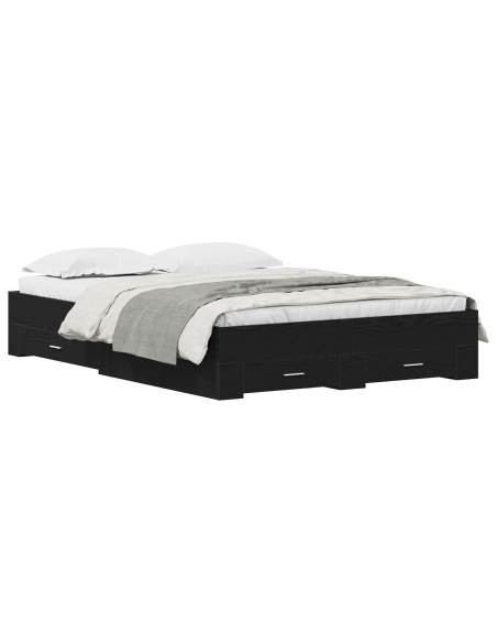 Letto con Cassetti Rovere Nero 135x190 cm Legno Ingegnerizzato