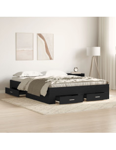 Struttura del letto Rovere Nero 135 x 190 cm Legno multistrato 2