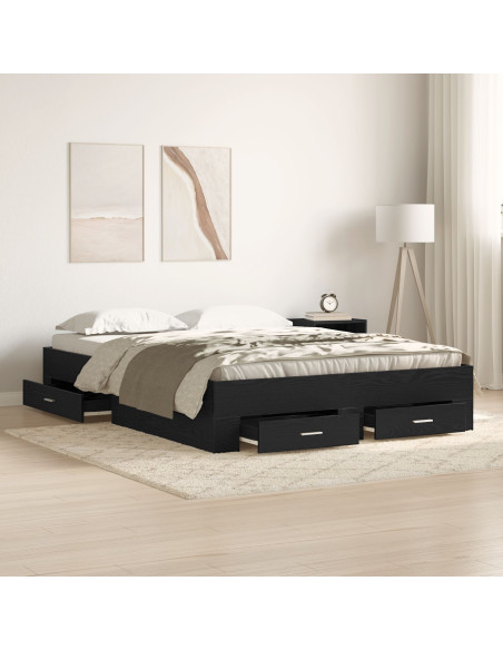 Letto con Cassetti Rovere Nero 135x190 cm Legno Ingegnerizzato