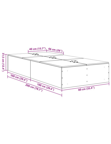 Struttura letto con contenitore Rovere artigianale 80 x 200 cm