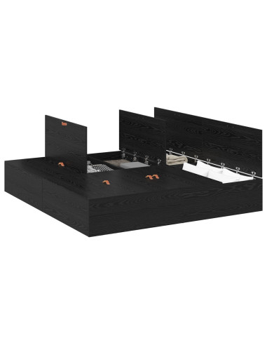 Struttura letto con contenitore Rovere Nero 200 x 200 cm