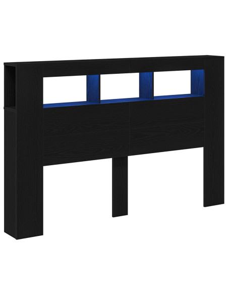 Testiera LED con lo scaffale Rovere nero 160 x 18.5 x 103.5 cm