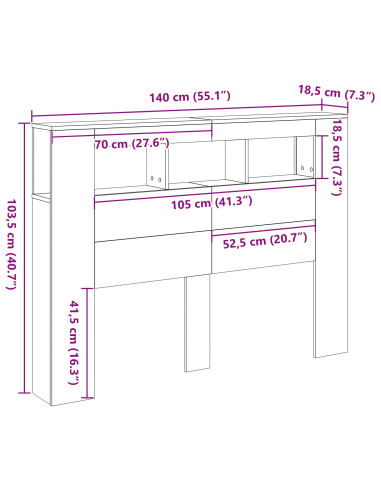 Testiera LED con lo scaffale Rovere nero 140 x 18.5 x 103.5 cm