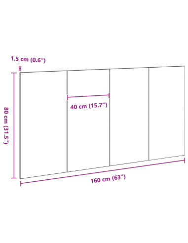 Testiera del letto con testiera Rovere Nero 160 x 1.5 x 80.5 cm