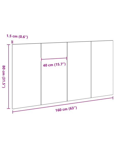 Testiera del letto con testiera Rovere Nero 160 x 1.5 x 80.5 cm