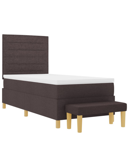 Letto a molle  con Materasso & Panca Marrone Scuro 100x200 cm Tessuto
