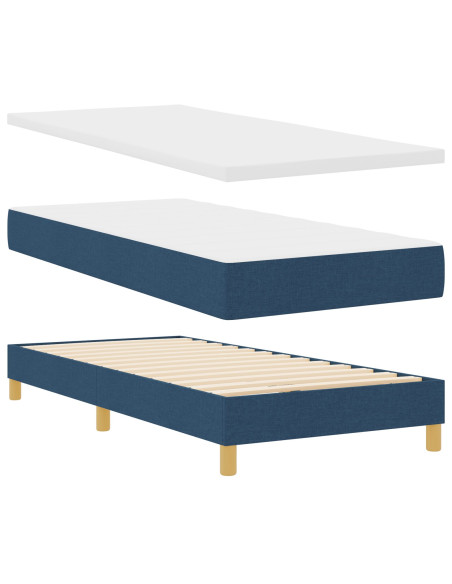 Letto a Molle con Materasso Blu 90x200 cm in Tessuto