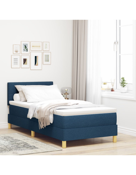 Letto a Molle con Materasso Blu 90x200 cm in Tessuto