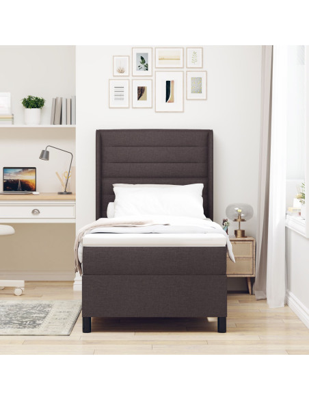 Letto a Molle con Materasso Marrone Scuro 100x200 cm Tessuto
