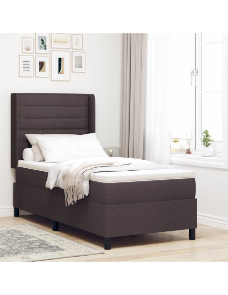 Letto a Molle con Materasso Marrone Scuro 100x200 cm Tessuto
