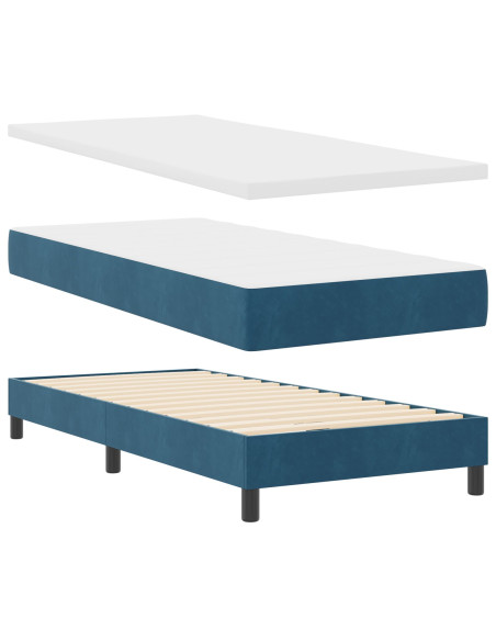 letto box spring  con materasso blu scuro 90x200 cm velluto