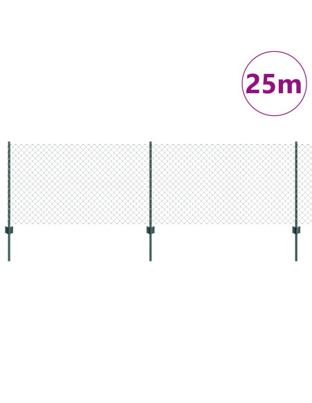 Recinzione a Rete Metallica con 22 Paletti U Verde 0.8x25 m in Acciaio